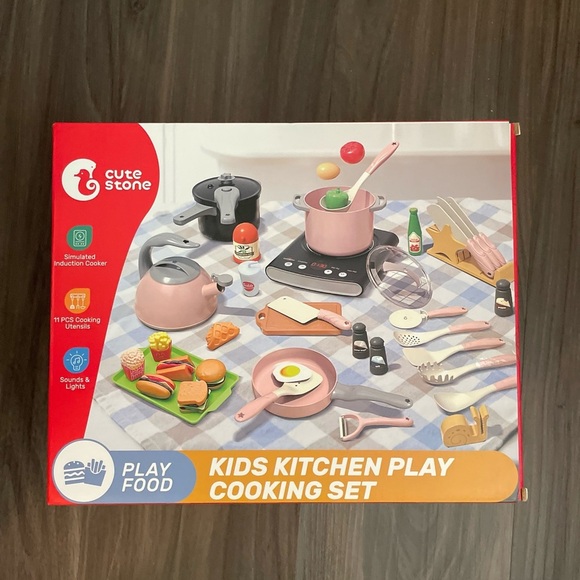 Cute Stone Kids Kitchen Play Cooking Set - Pink-NWT - Picture 1 of 6